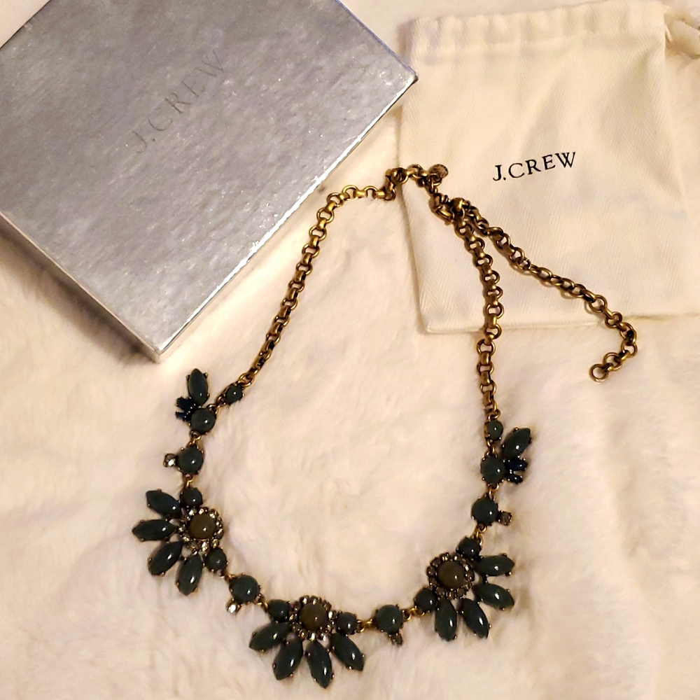 J. Crew Statement Necklace Green and Gold